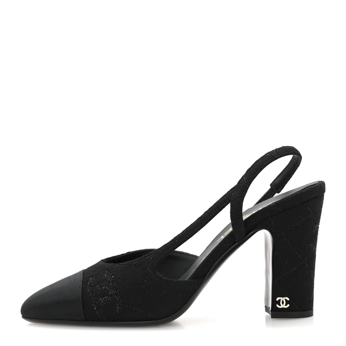 Chanel Wool Grosgrain Women's Cap Toe CC Slingback Pumps 41 Black