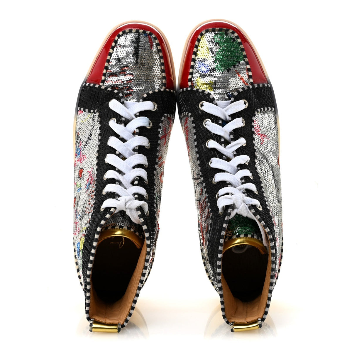 Christian Louboutin Patent Flash Paillettes Men's Rantus Orlato Sneakers 44 Version Silver