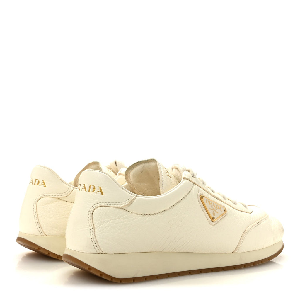 Prada Calfskin Metal Triangle Logo Women's Sneakers 40 Neutral