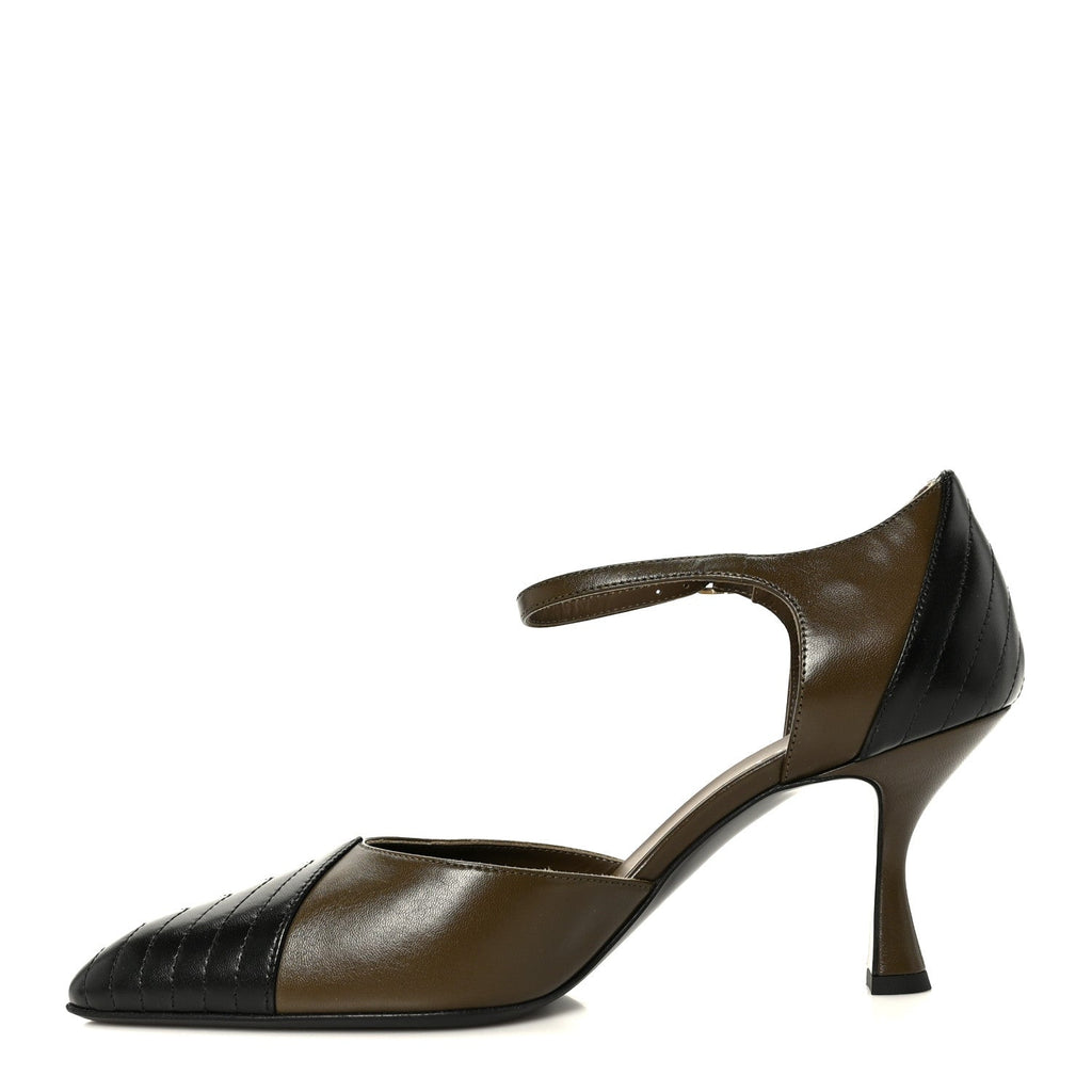 Chanel Lambskin Mary Jane Women's Pumps 40 Dark Khaki Black