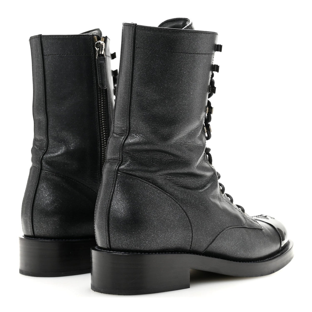 Chanel Iridescent Calfskin Women's CC Combat Boots 38 Black