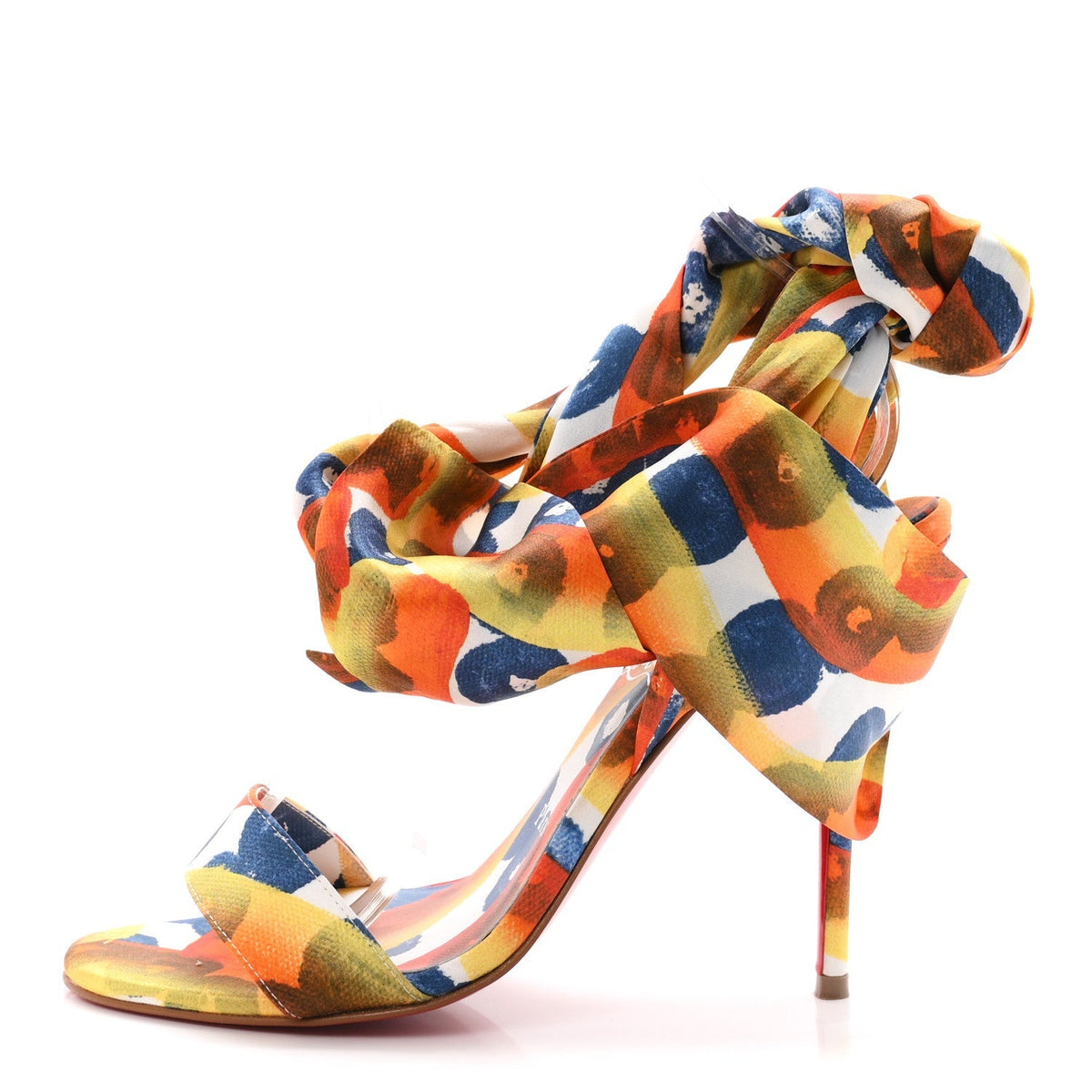 Christian Louboutin Crepe Satin Women's Miss Z Du Desert 100 Sandals 38 Magma