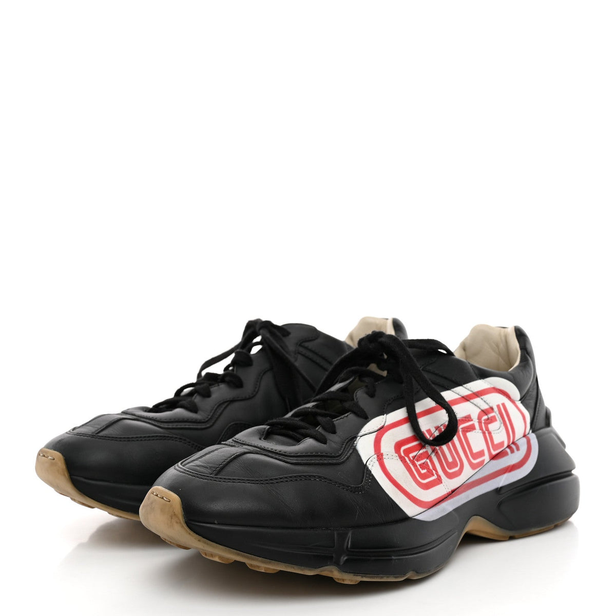 Gucci Calfskin Men's Rhyton SEGA Logo Sneakers 9 Black