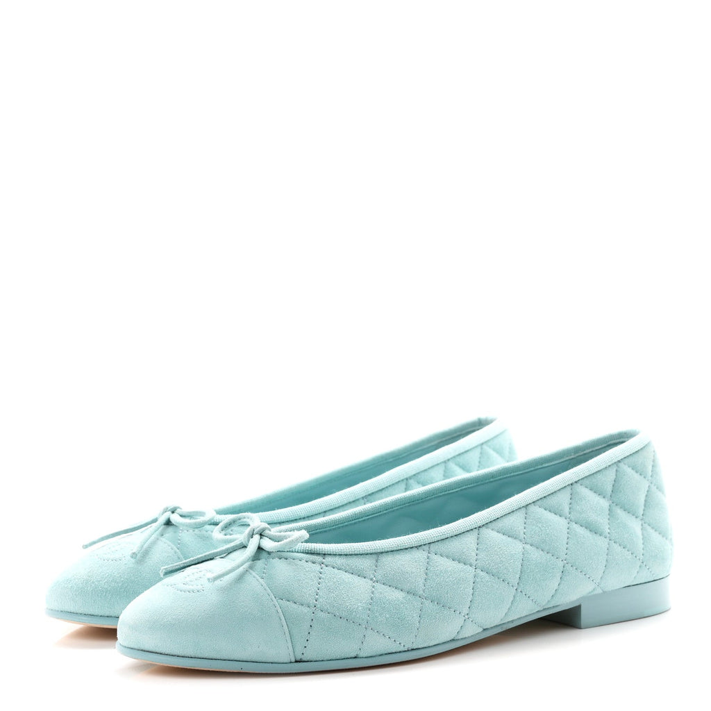 Chanel Suede Calfskin Quilted Cap Toe CC Women's Ballerina Flats