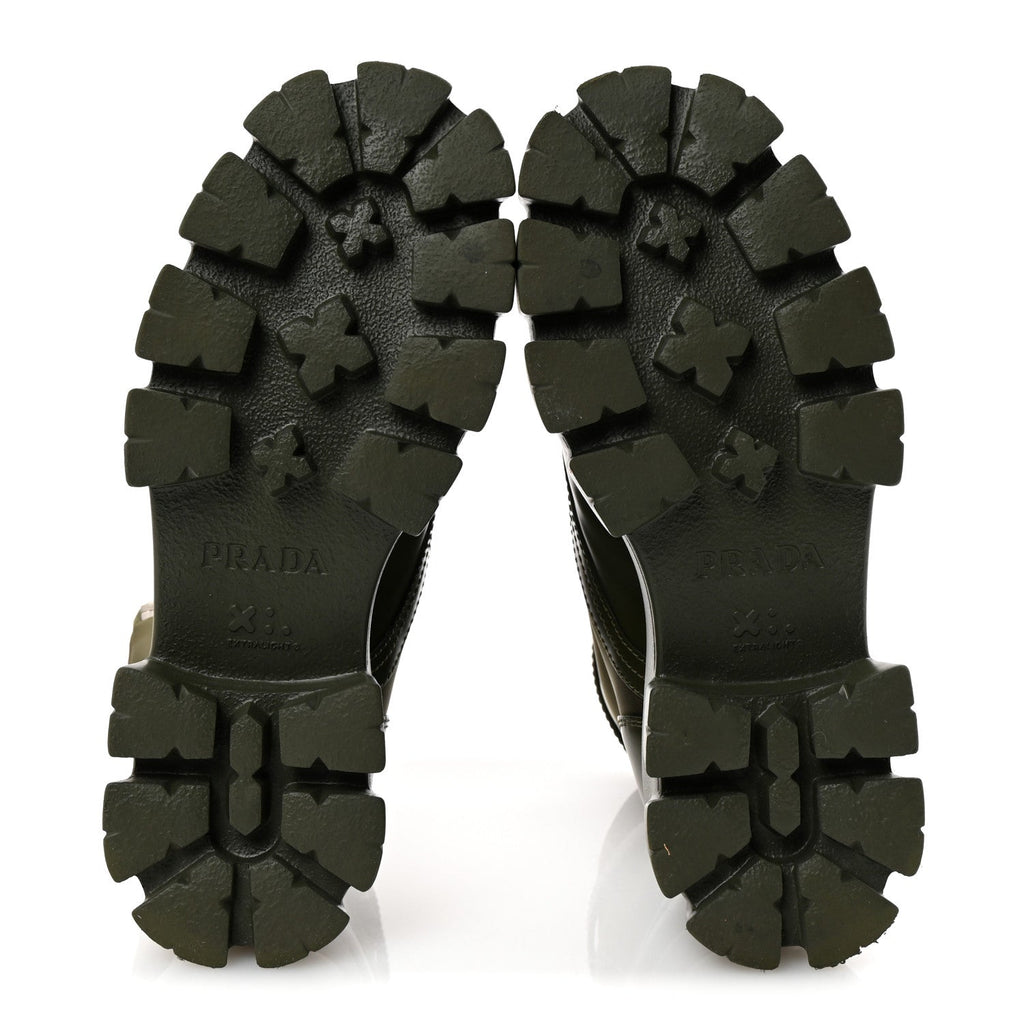 Prada Spazzolato Re-Nylon Women's Monolith 55mm Boots 37.5 Militare