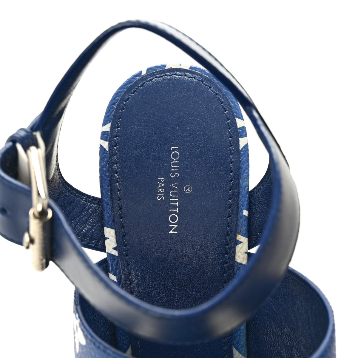 Louis Vuitton Monogram Escale Women's Starboard Wedge Sandals 40 Blue