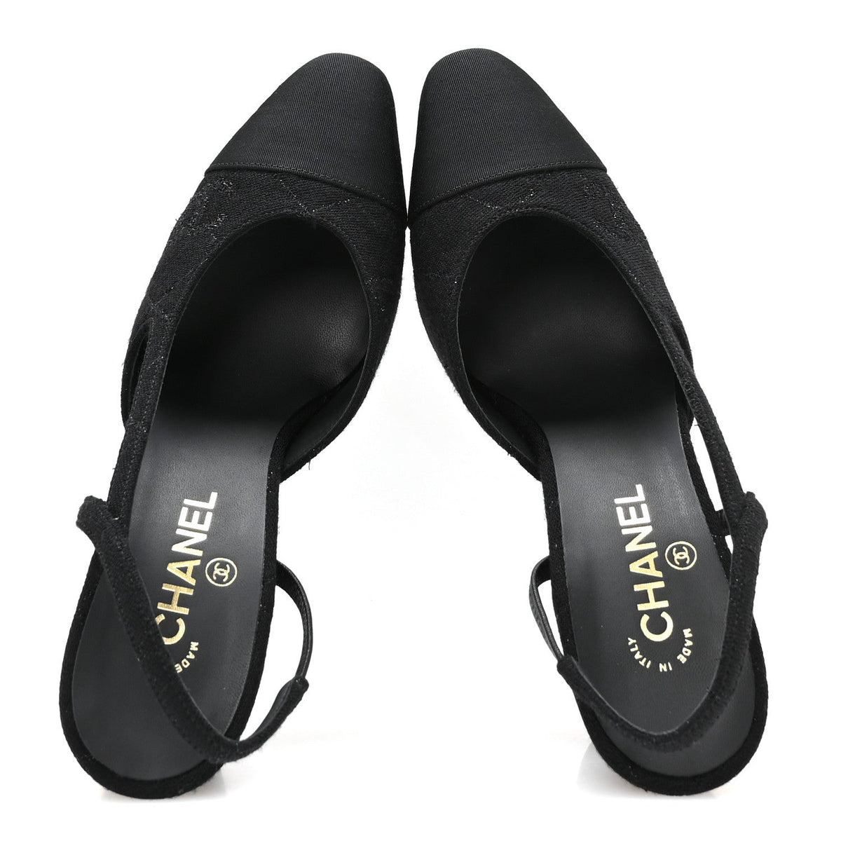 Chanel Wool Grosgrain CC Cap Toe Women's Slingback Pumps