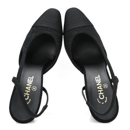 Chanel Wool Grosgrain CC Cap Toe Women's Slingback Pumps
