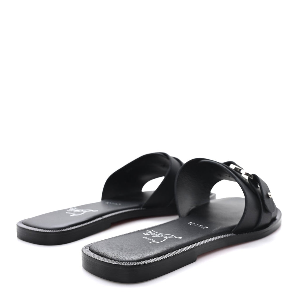 Christian Louboutin Calfskin Women's Her In Roma Flat Slides 37.5 Black