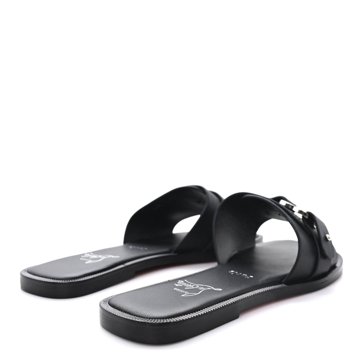 Christian Louboutin Calfskin Women's Her In Roma Flat Slides 37.5 Black