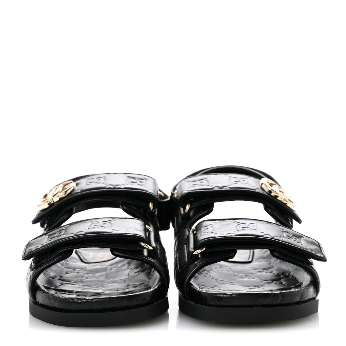 Gucci Embossed Calfskin Women's Guccissima GG Sandals 36.5 Black