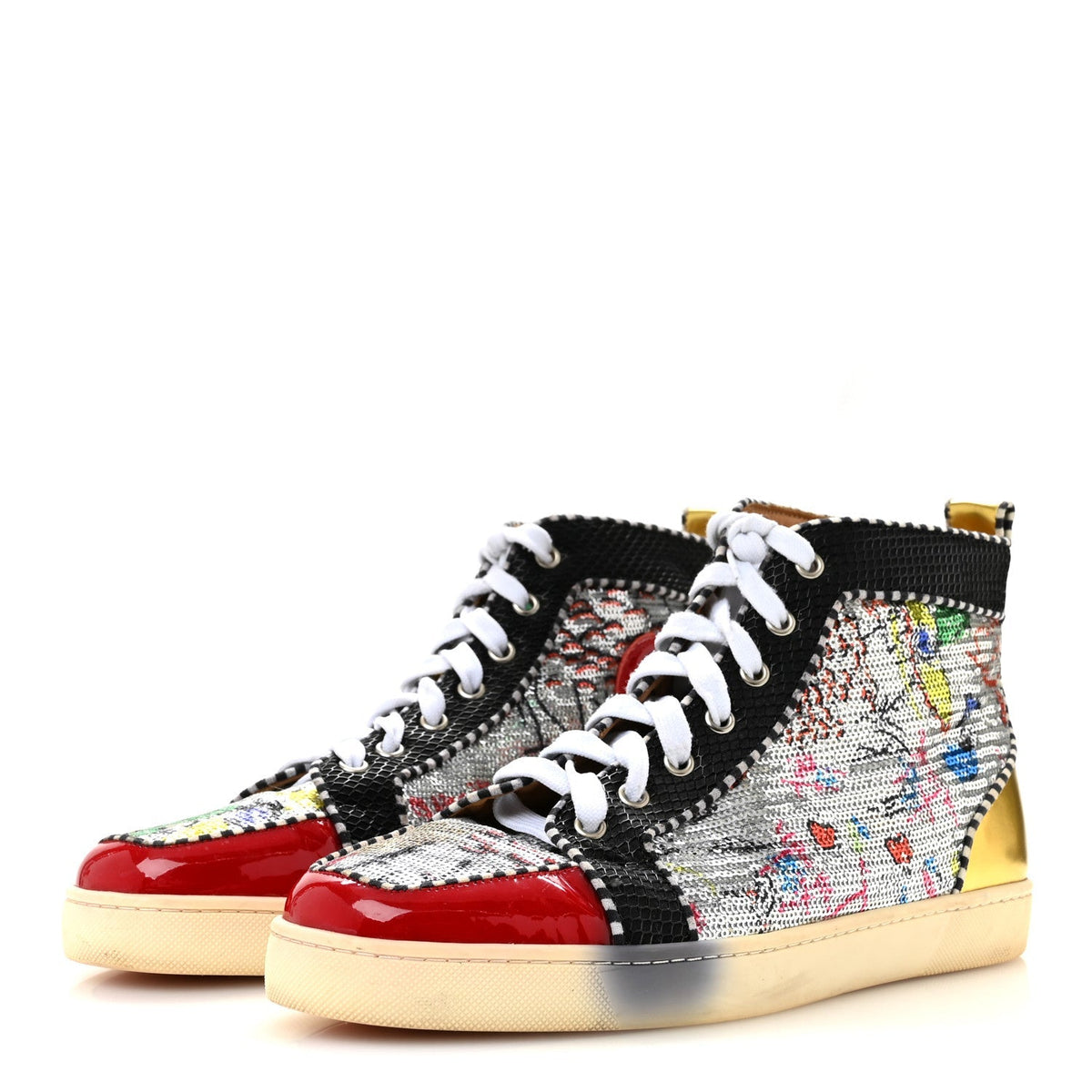 Christian Louboutin Patent Flash Paillettes Men's Rantus Orlato Sneakers 44 Version Silver