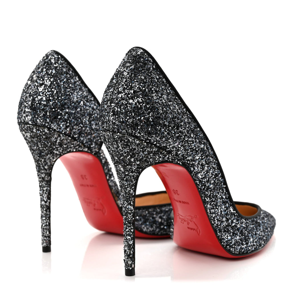 Christian Louboutin Glitter Fabric Women's Iriza 100 Pumps 38 Black