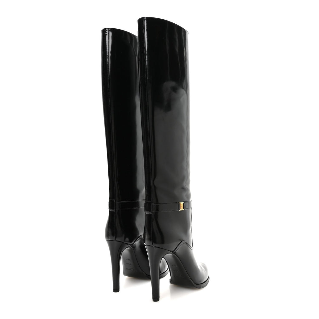 Saint Laurent Patent Calfskin Women's Linda 100 Boots 37.5 Black