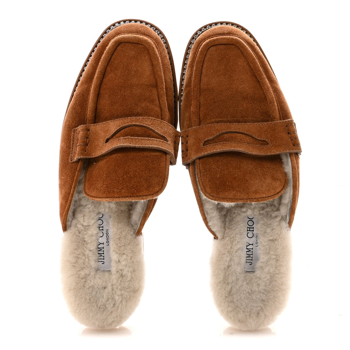 Jimmy Choo Suede Shearling Women's Ronnie Flat Mules 39.5 Tan Natural