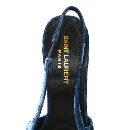 Saint Laurent Velvet Women's Tom 90 Dream Slingback Pumps 37.5 Denim