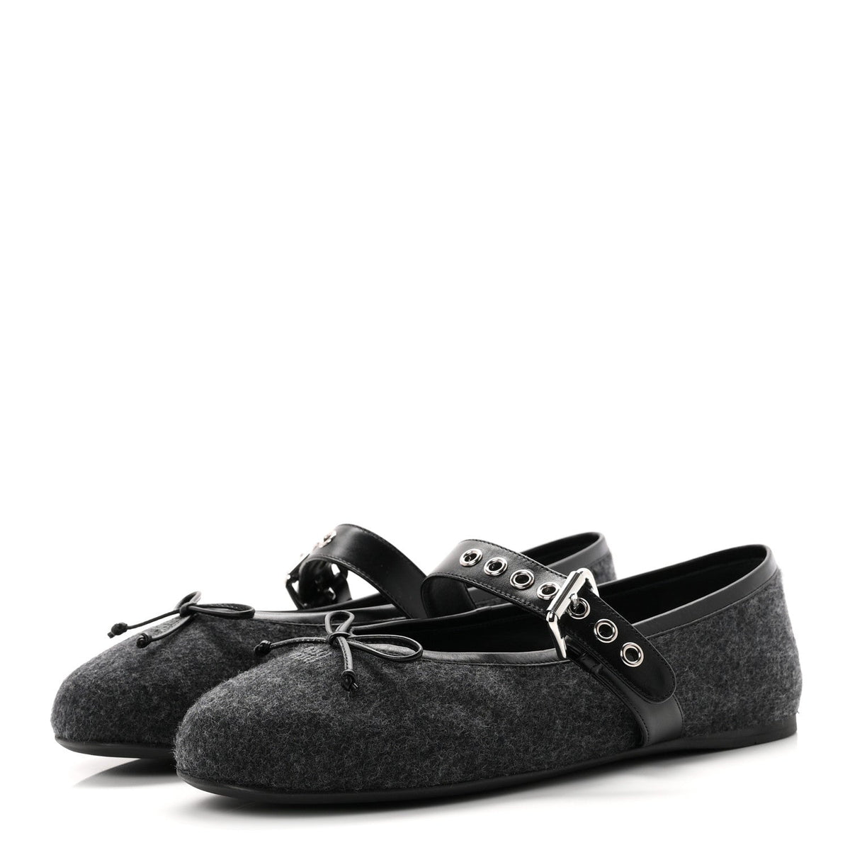 Miu Miu Virgin Wool Nappa Women's Buckle Ballerina Flats 39 Antracite