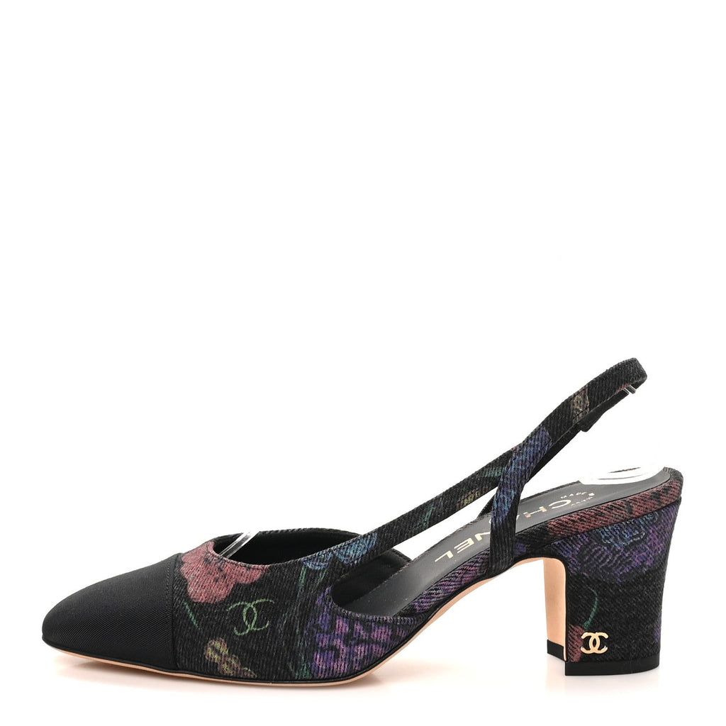 Chanel Denim Grosgrain CC Cap Toe Women's Slingback Pumps