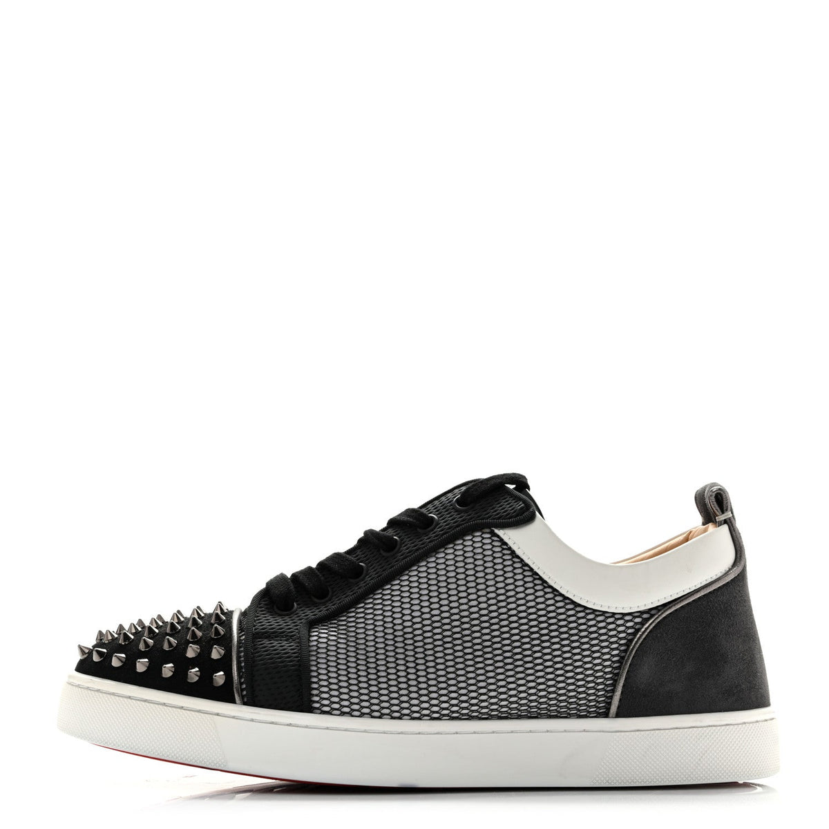 Christian Louboutin Suede Mesh Men's Louis Junior Spikes Orlato Flat Sneakers 42.5 Black White