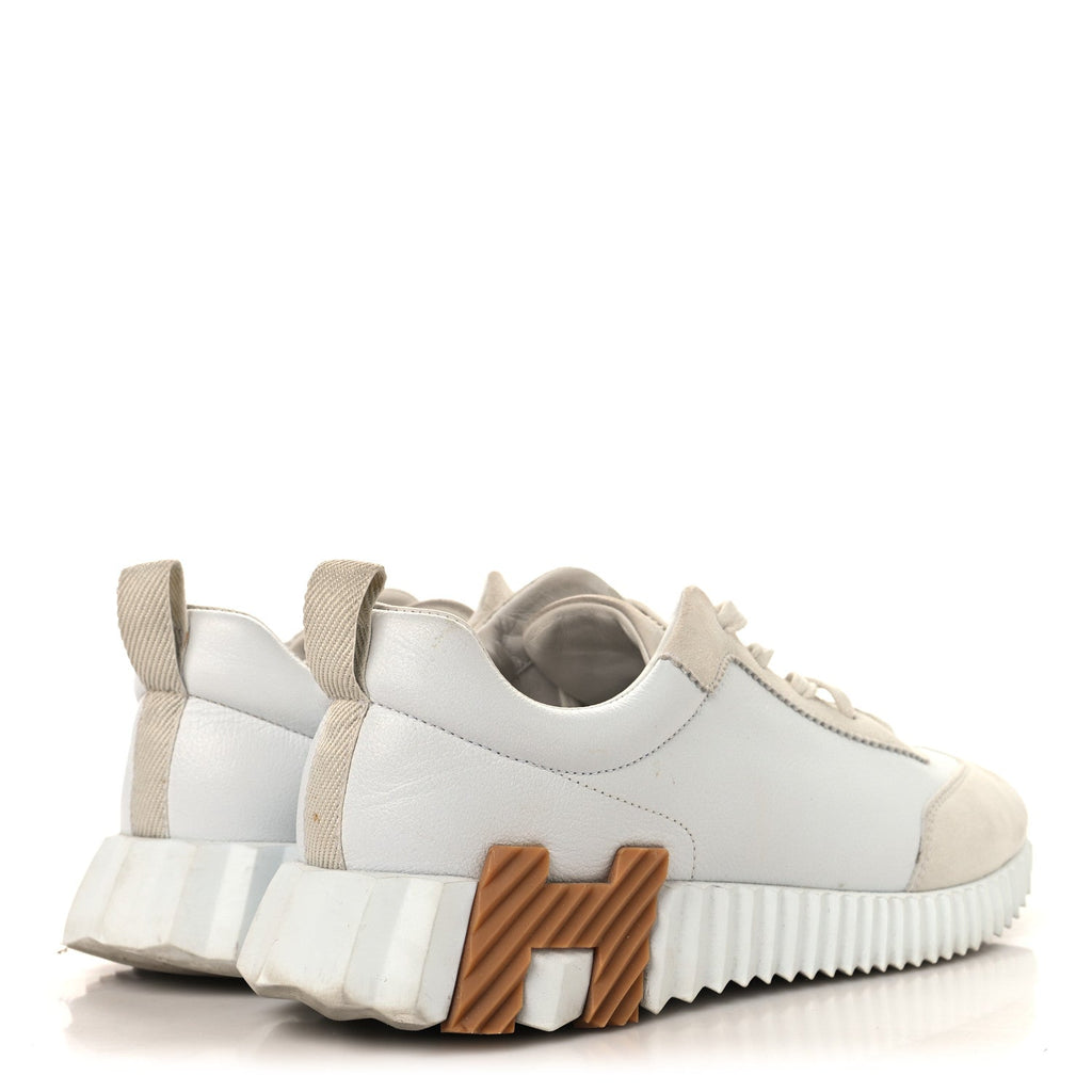Hermes Calfskin Suede Goatskin Women's Bouncing Sneakers 39 White