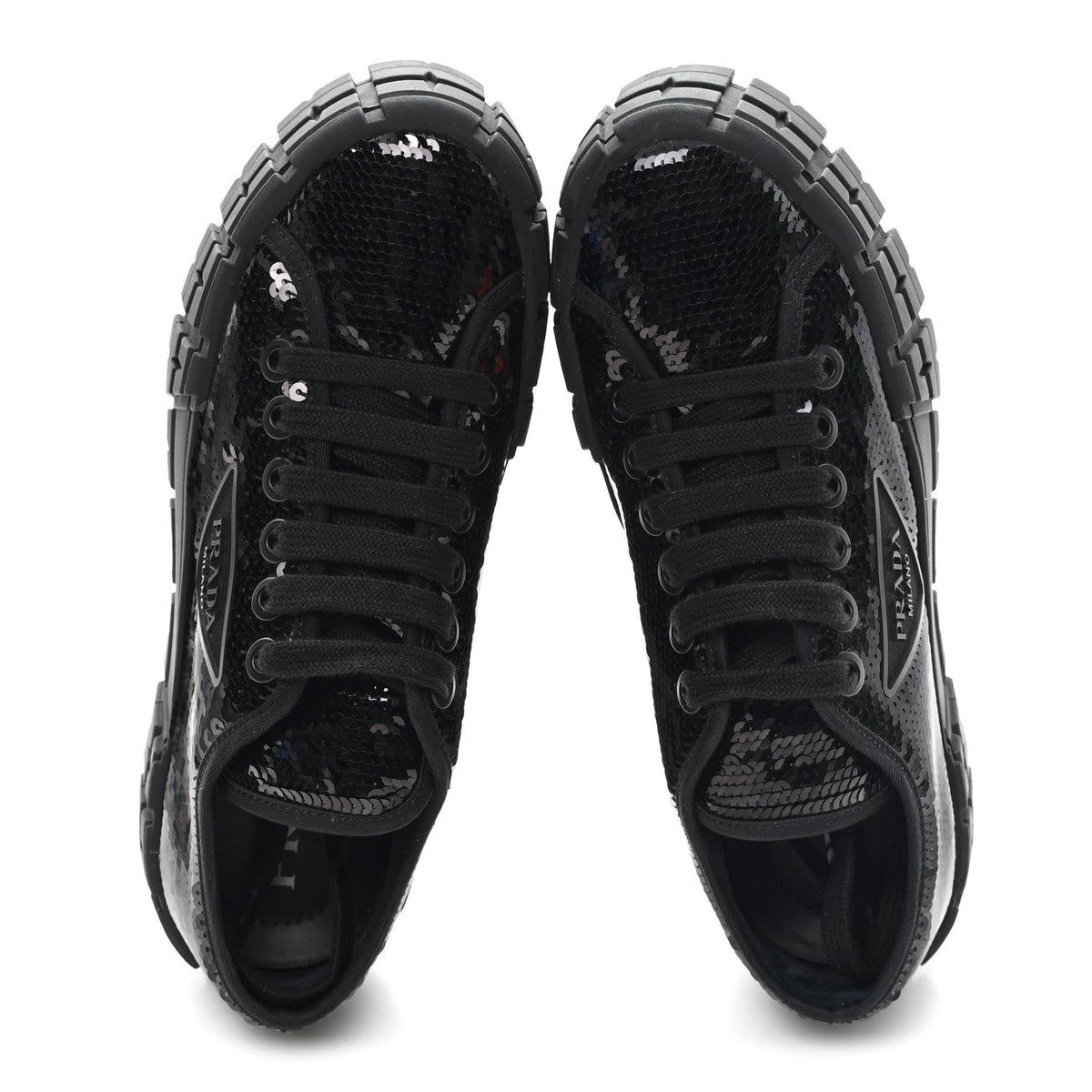 Prada Paillettes Triangle Logo Double Wheel 50mm Women's Sneakers 37 Black