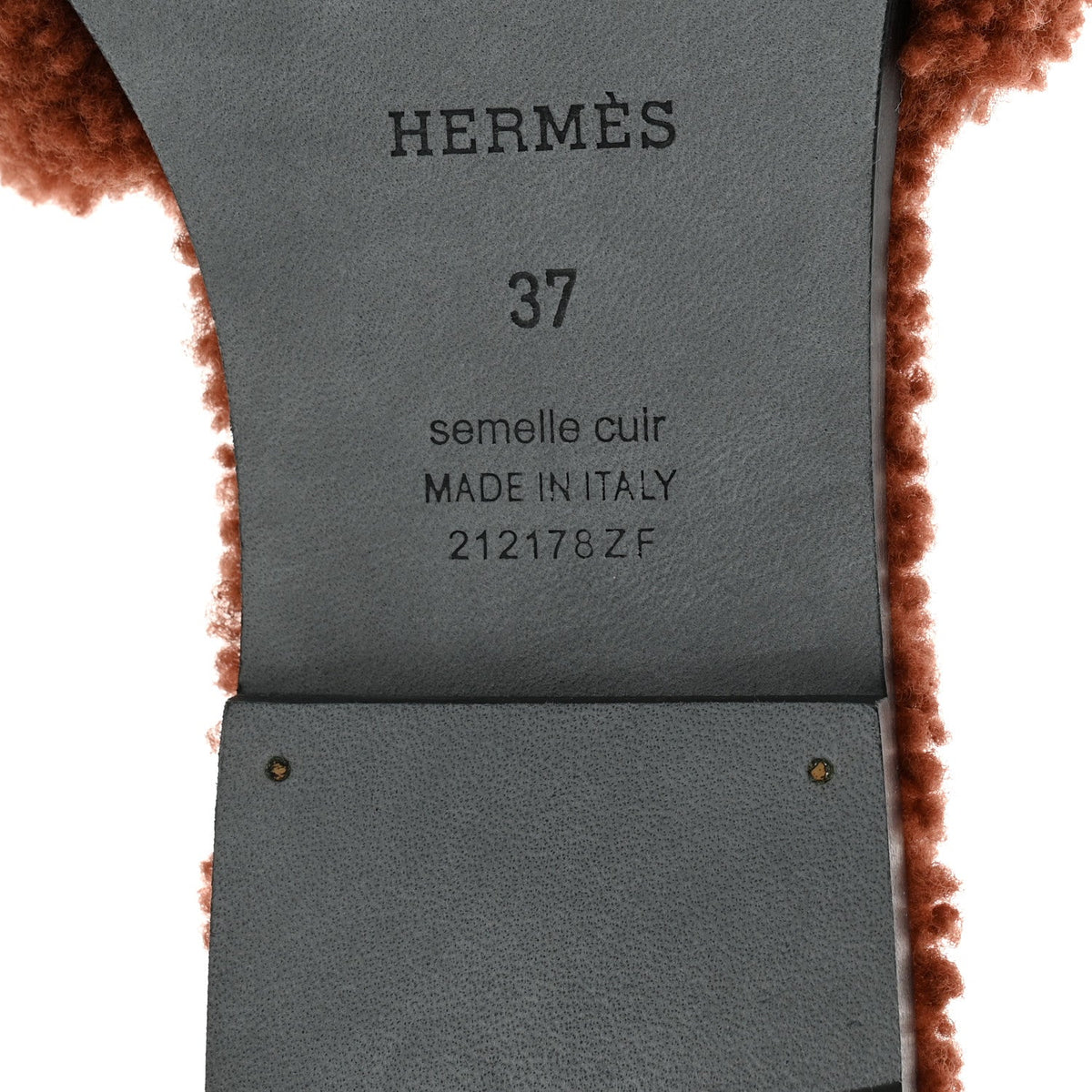 Hermes Woolskin Women's Oran Sandals 37 Cognac
