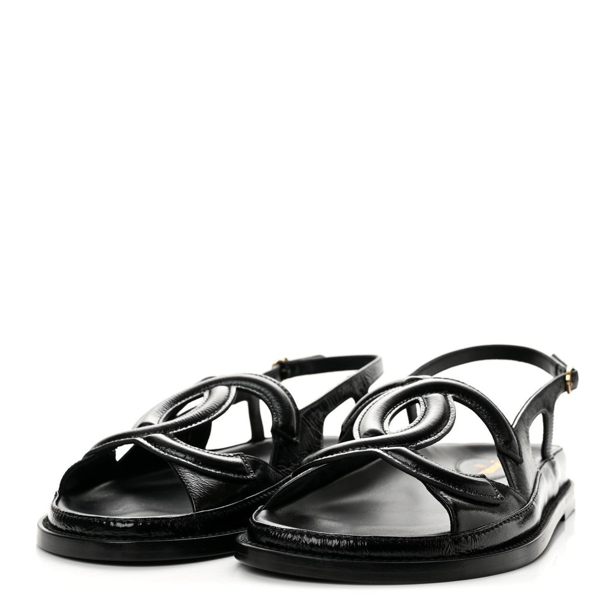 Chanel Lambskin CC Cut Out Women's Dad Sandals 40 Black
