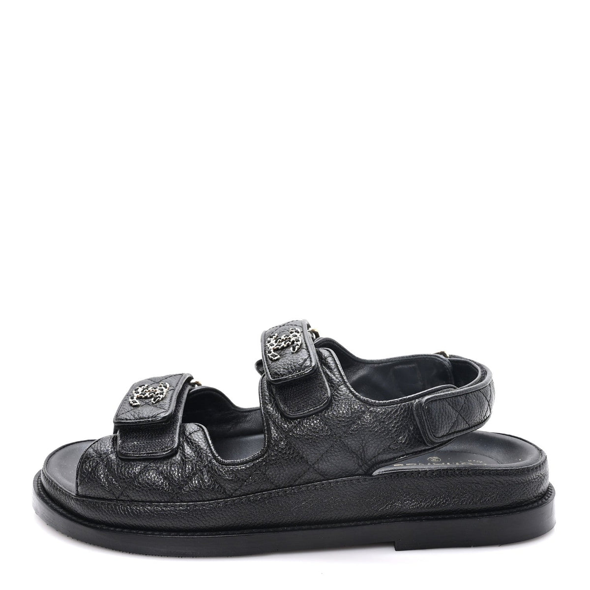 Grained Calfskin Velcro Dad Sandals Black