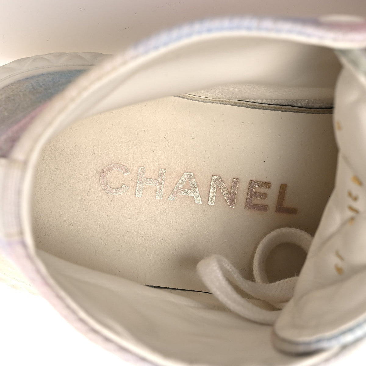 Chanel Printed Fabric Women's High Top CC Sneakers 39 Green Pink Blue White