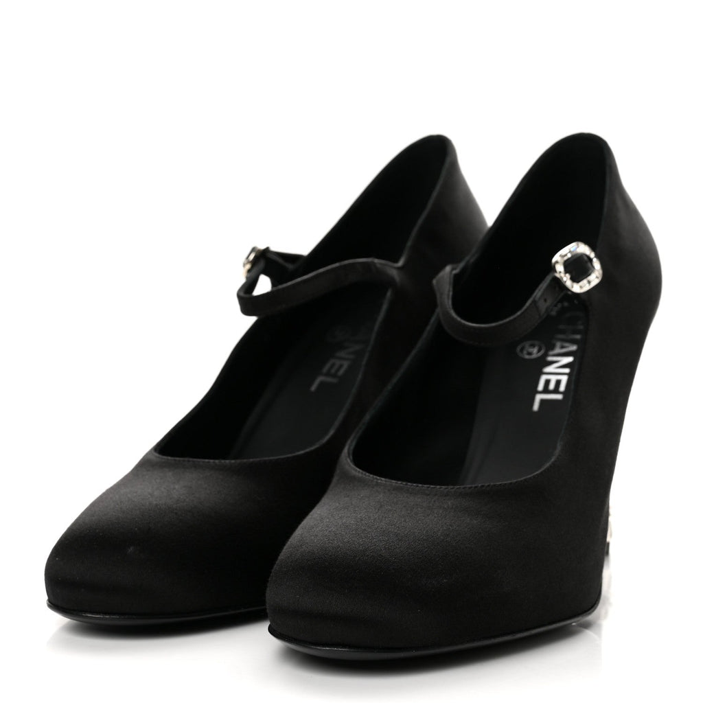 Chanel Satin Crystal Mary Jane Women's Pumps Black
