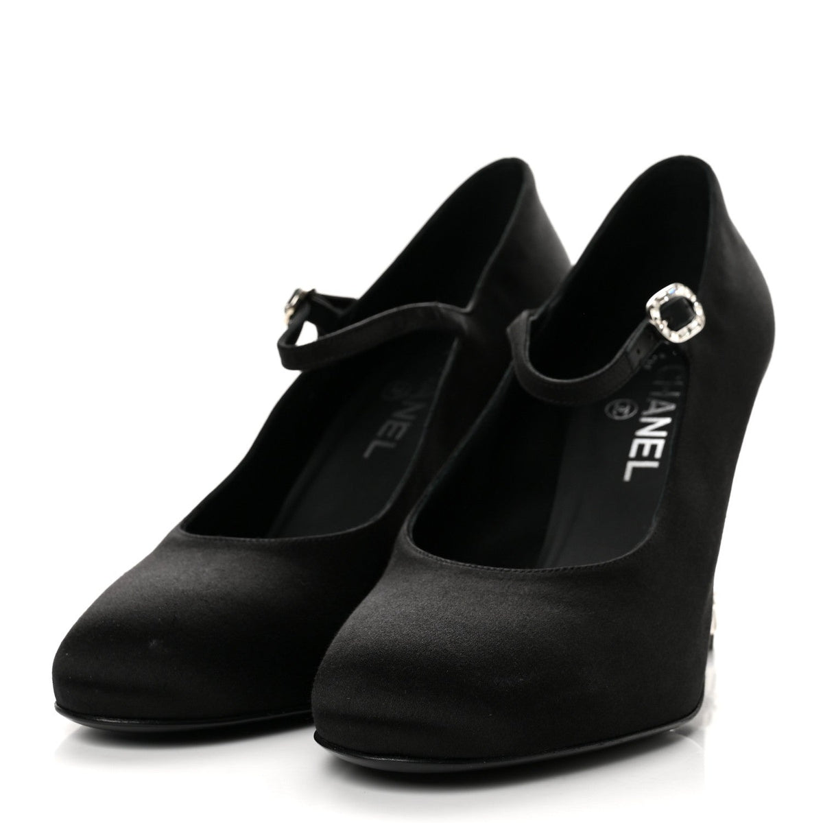 Chanel Satin Crystal Women's Mary Jane Pumps 39 Black