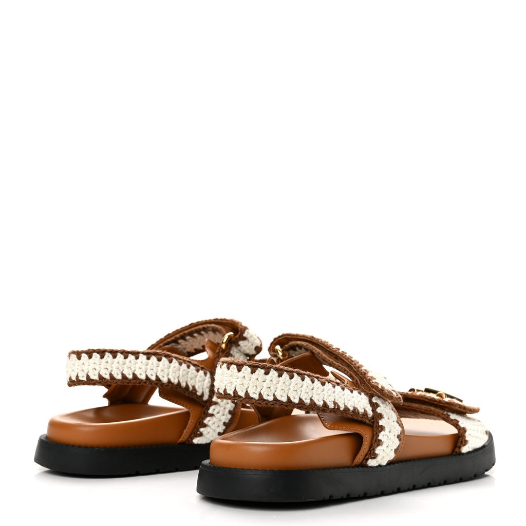 Louis Vuitton Cotton Crochet Women's LV Sunset Comfort Flat Sandals 40 Cacao Brown