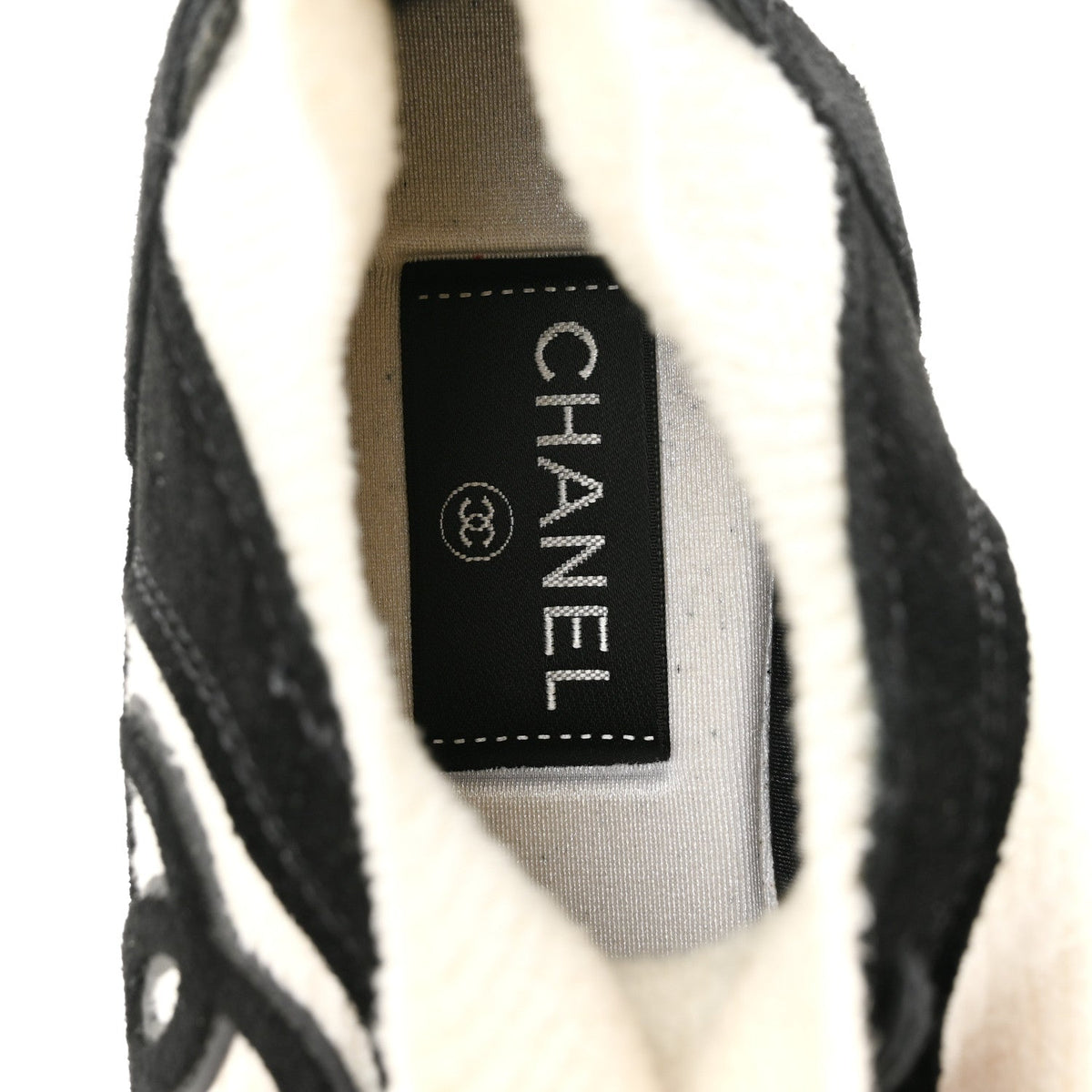 Chanel Fabric Suede Calfskin Women's CC Sneakers 38 White Black