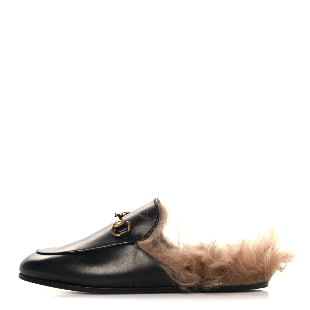 Gucci Calfskin Fur Women's Princetown Slippers 35 Black