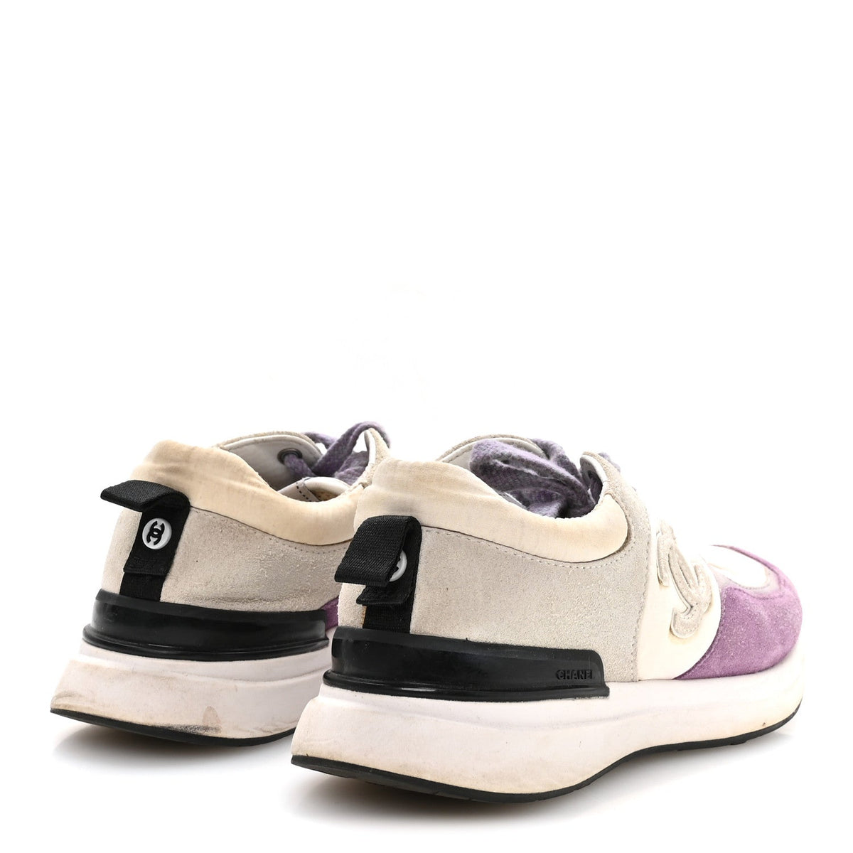 Chanel Nylon Calfskin Suede CC Women's Sneakers 36 White Light Grey Purple