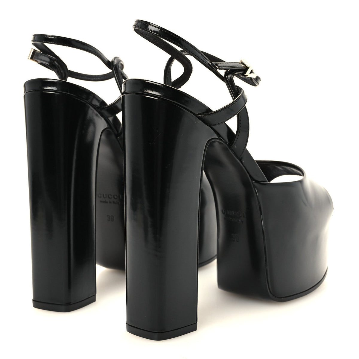 Gucci Regent Calfskin Nizza 95mm Women's Platform Sandals 39 Black