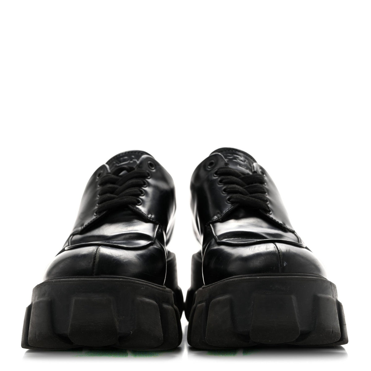 Prada Spazzolato Rois Monolith Women's 55mm Derby Loafers 38 Black