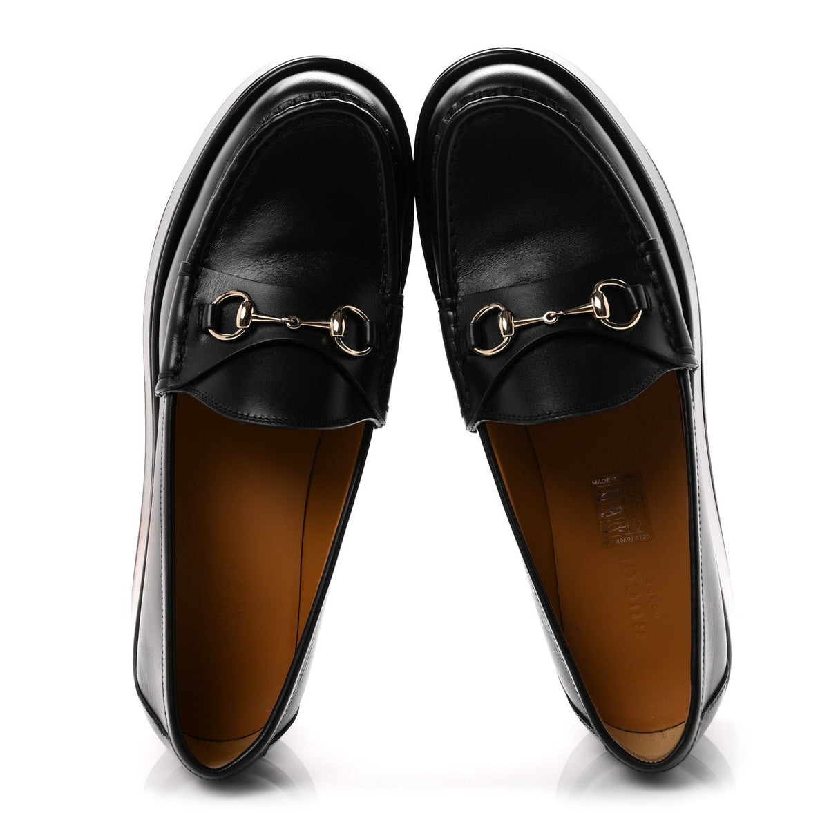 Gucci Kama Calfskin Women's Horsebit Wedge Platform Loafers 38.5 Black