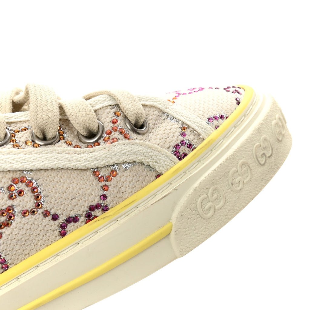 Gucci Canvas Lame Crystal Women's 1977 Tennis Sneakers 36 Gardenia Silver Mystic White