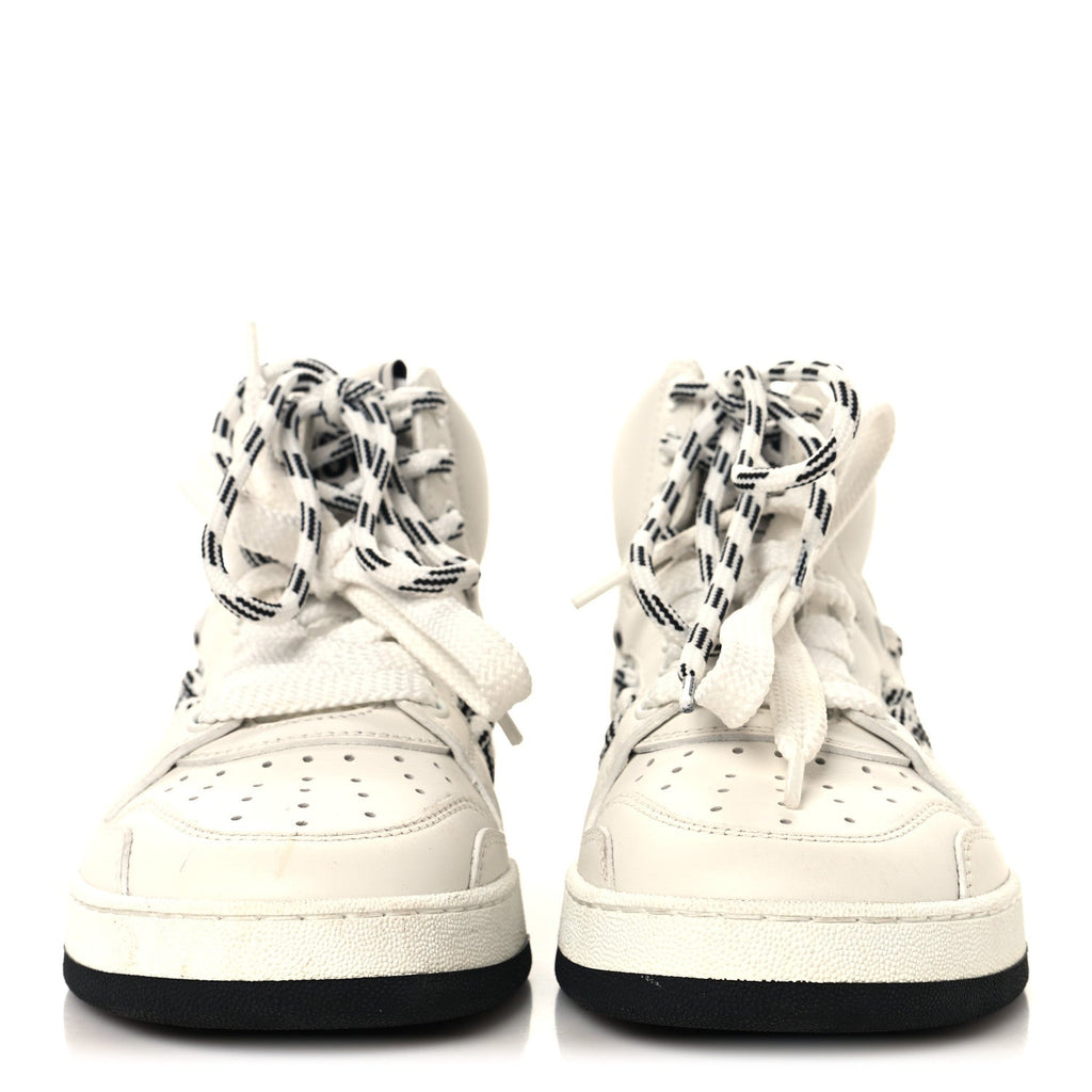 Christian Dior Calfskin Mesh Cutout Women's High Top Sneakers 35 Black White