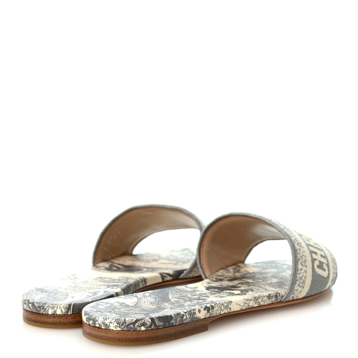 Christian Dior Canvas Women's Toile De Jouy Dway Flat Slide Sandals 37.5 Light Grey