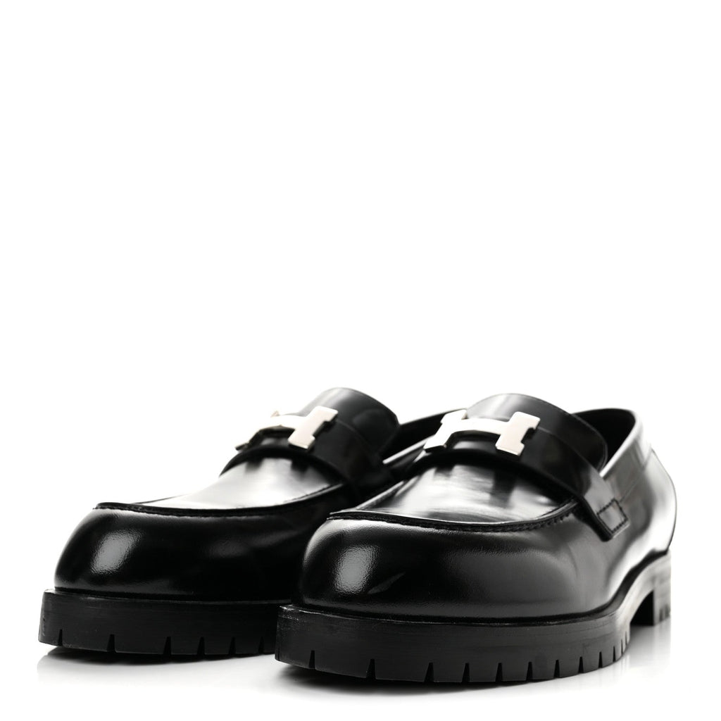 Hermès Glazed Calfskin Faubourg Women's Loafers Black