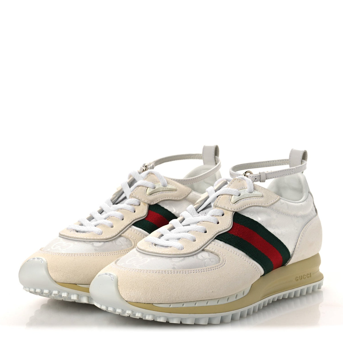 Gucci Suede Women's GG Monogram Web Re-Motion Sneakers 37 White