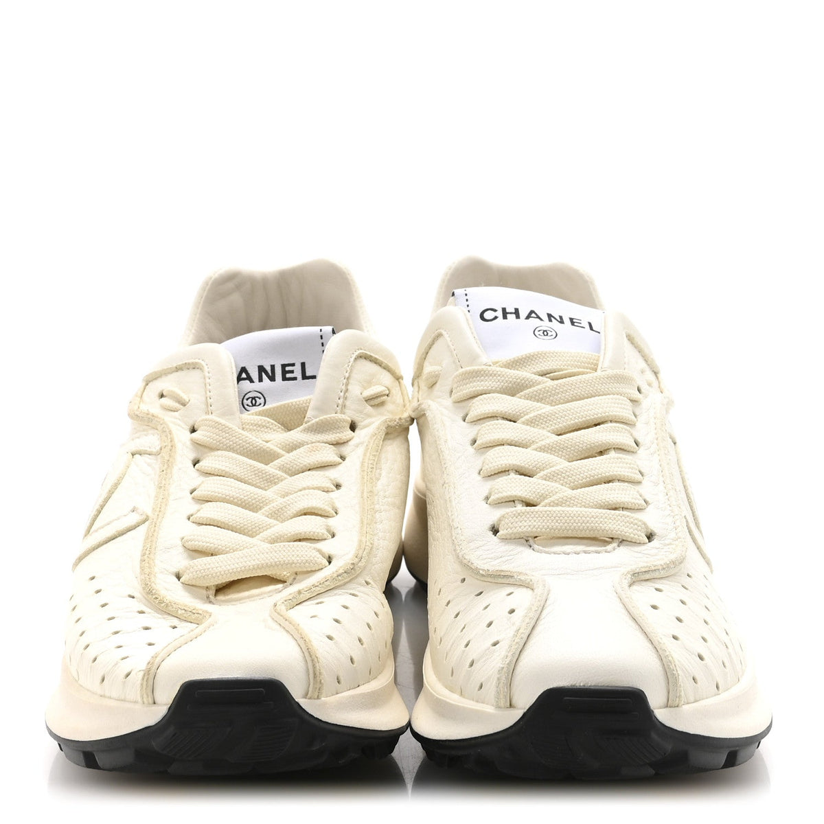 Chanel Perforated Calfskin Women's CC Sneakers 36.5 White