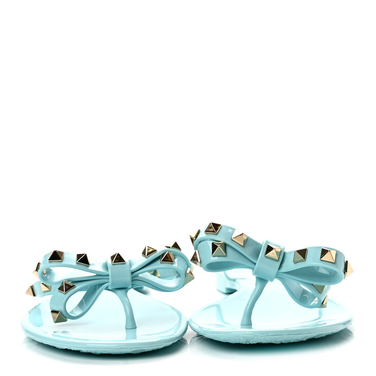 Valentino Garavani PVC Women's Jelly Rockstud Bow Thong Sandals 40 Light Blue