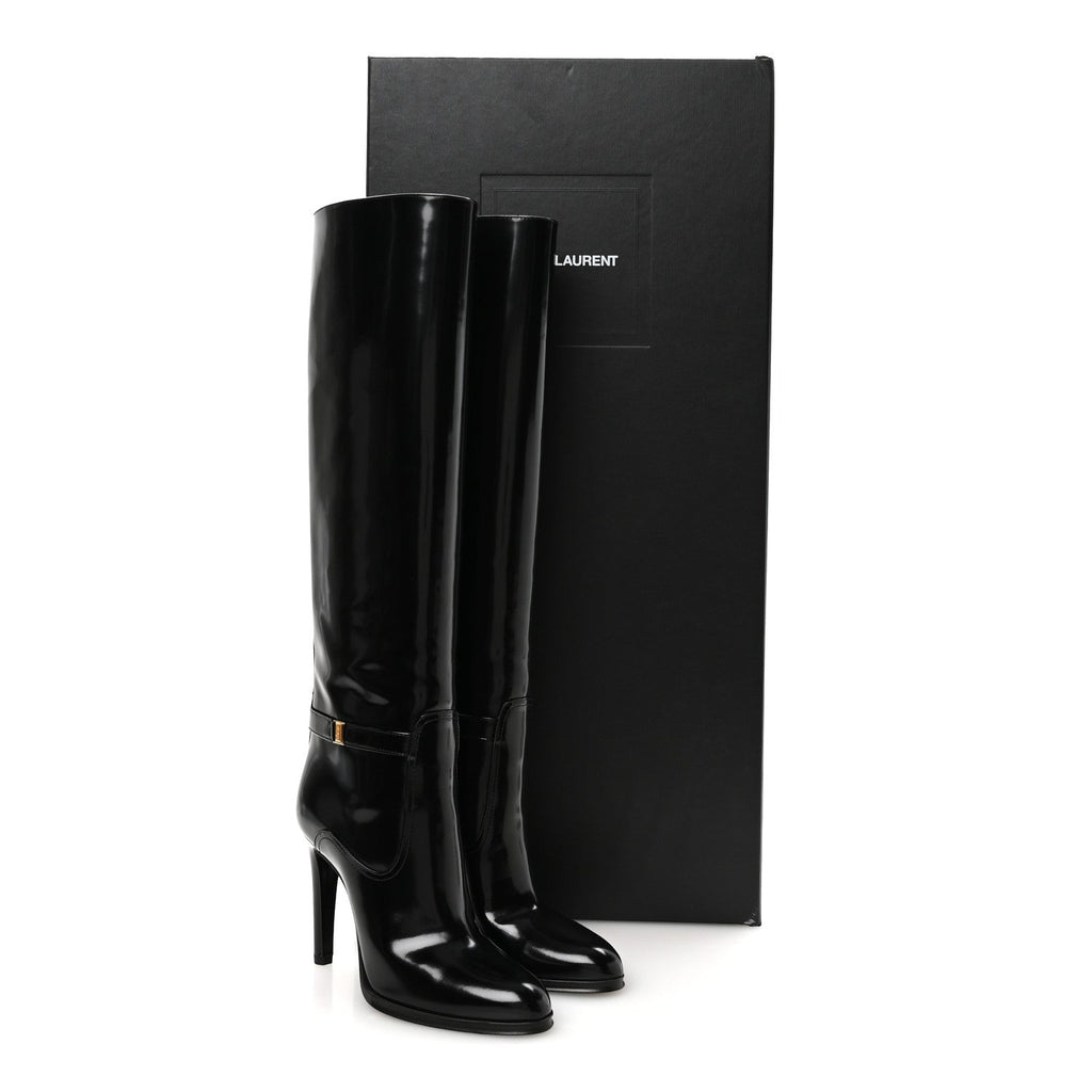 Saint Laurent Patent Calfskin Women's Linda 100 Boots 37.5 Black