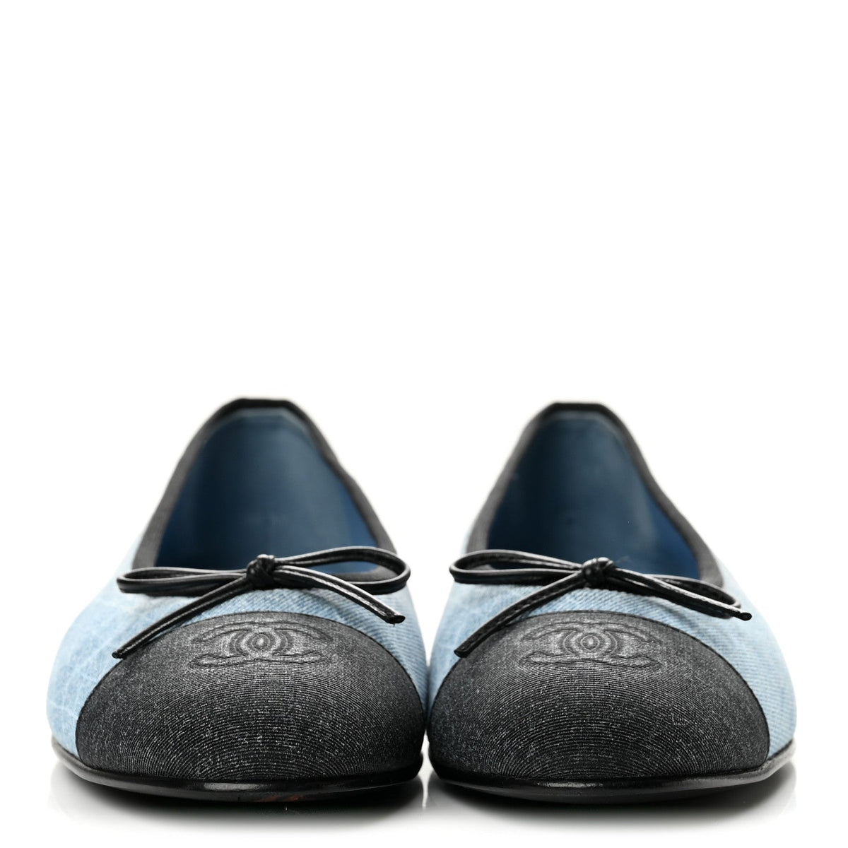 Chanel Denim Printed Quilt CC Cap Toe Women's Ballerina Flats Light Blue Dark Grey