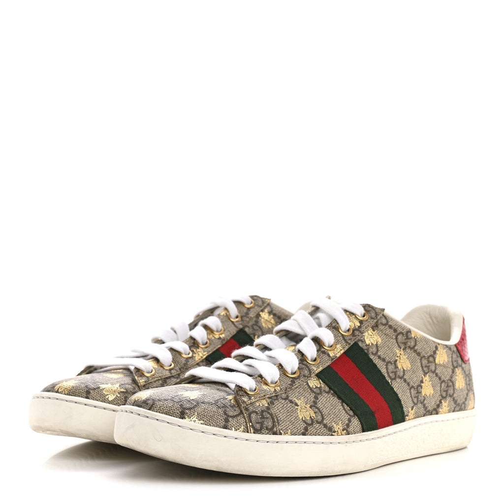 Gucci GG Supreme Canvas Women's Bees Ayers Web Ace Sneakers 37.5 Beige