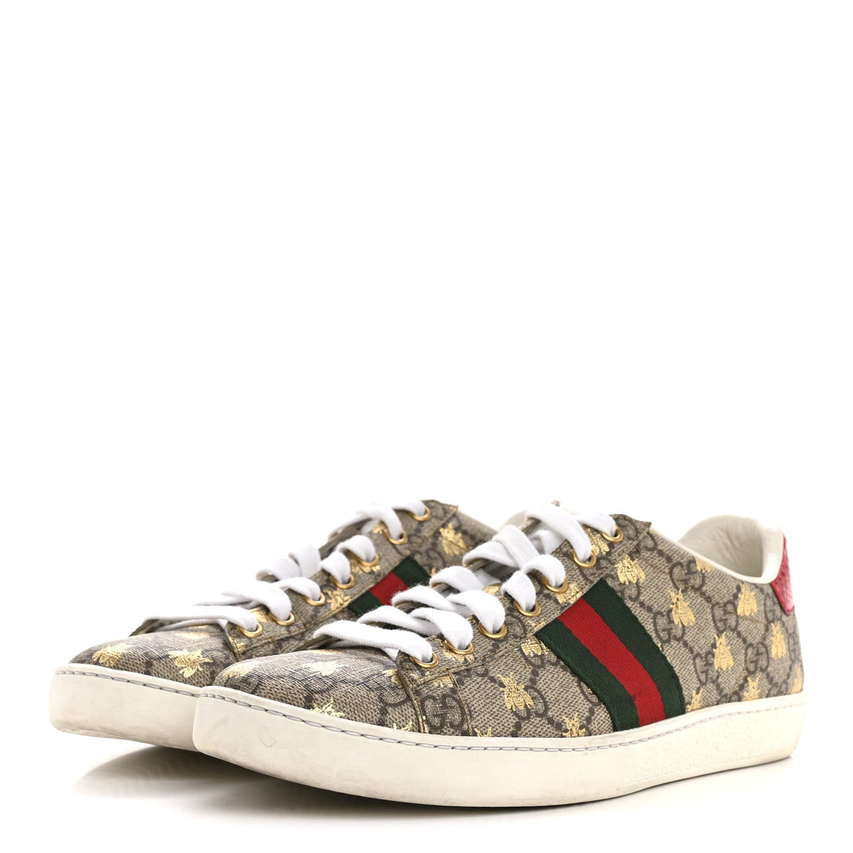 Gucci GG Supreme Canvas Women's Bees Ayers Web Ace Sneakers 37.5 Beige