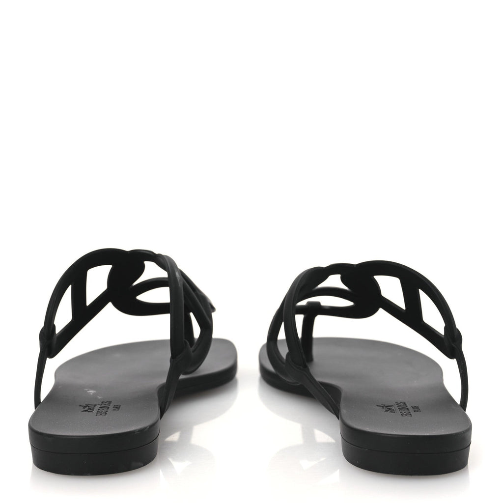 Hermes Rubber Women's Egerie Sandals 36 Black